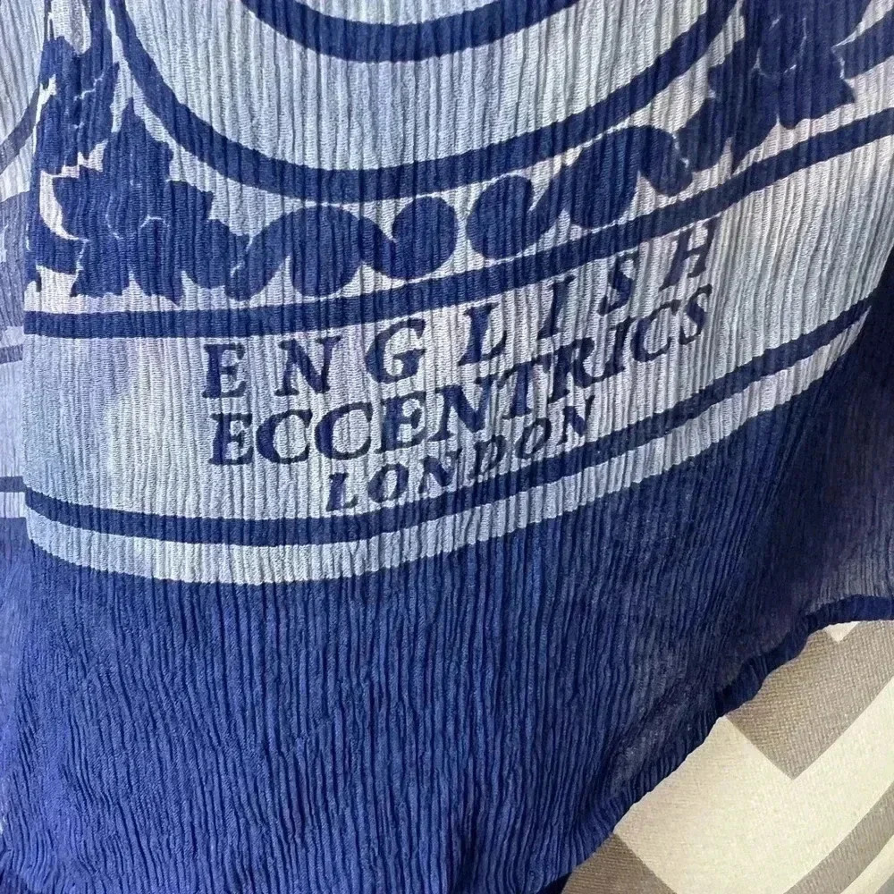 Vintage English Eccentrics London Chiffon Silk Blue Floral Scarf - Picture 2 of 5
